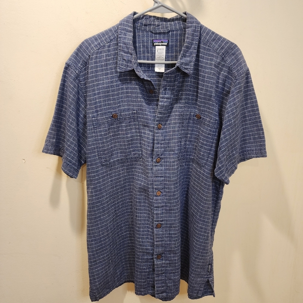 PATAGONIA Men's Blue Plaid Button-Up Short Sleeves Plaid Shirt XL